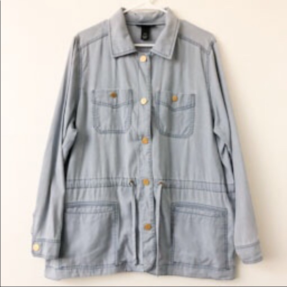 Lane Bryant Pale Blue Utility Jacket with Drawstring Waist